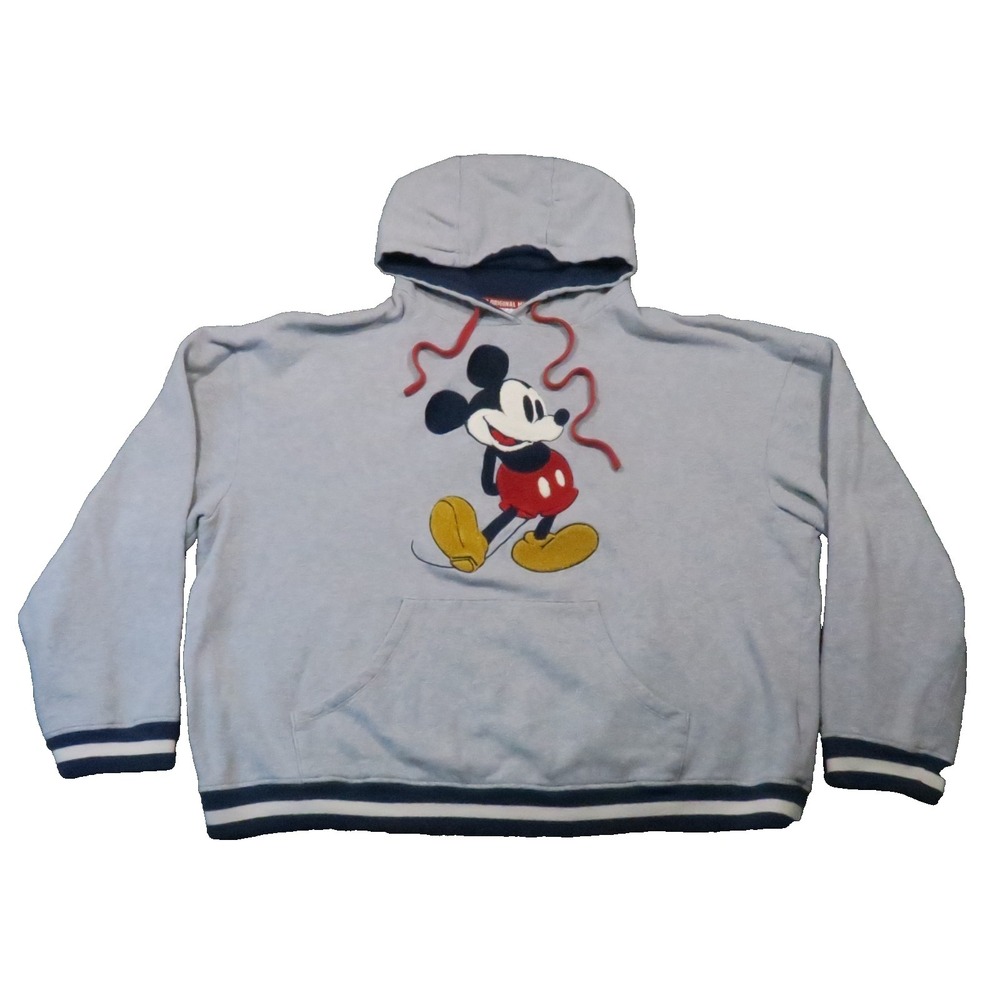 Walt Disney Original Mickey Mouse Hoodie XL Gray Embroidered Fleece‎ Theme Park